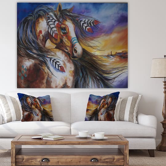Designart - 5 Feathers Indian War Horse